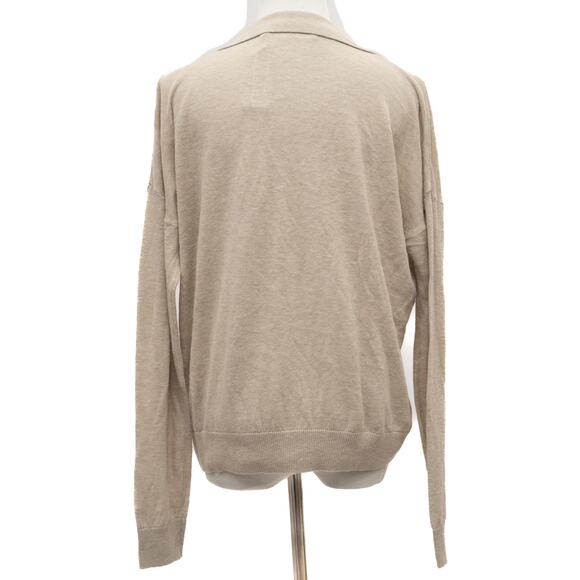 One Grey Day Oatmeal Lightweight Linen Blend V-Neck Sweater Size Medium - Picture 3 of 8